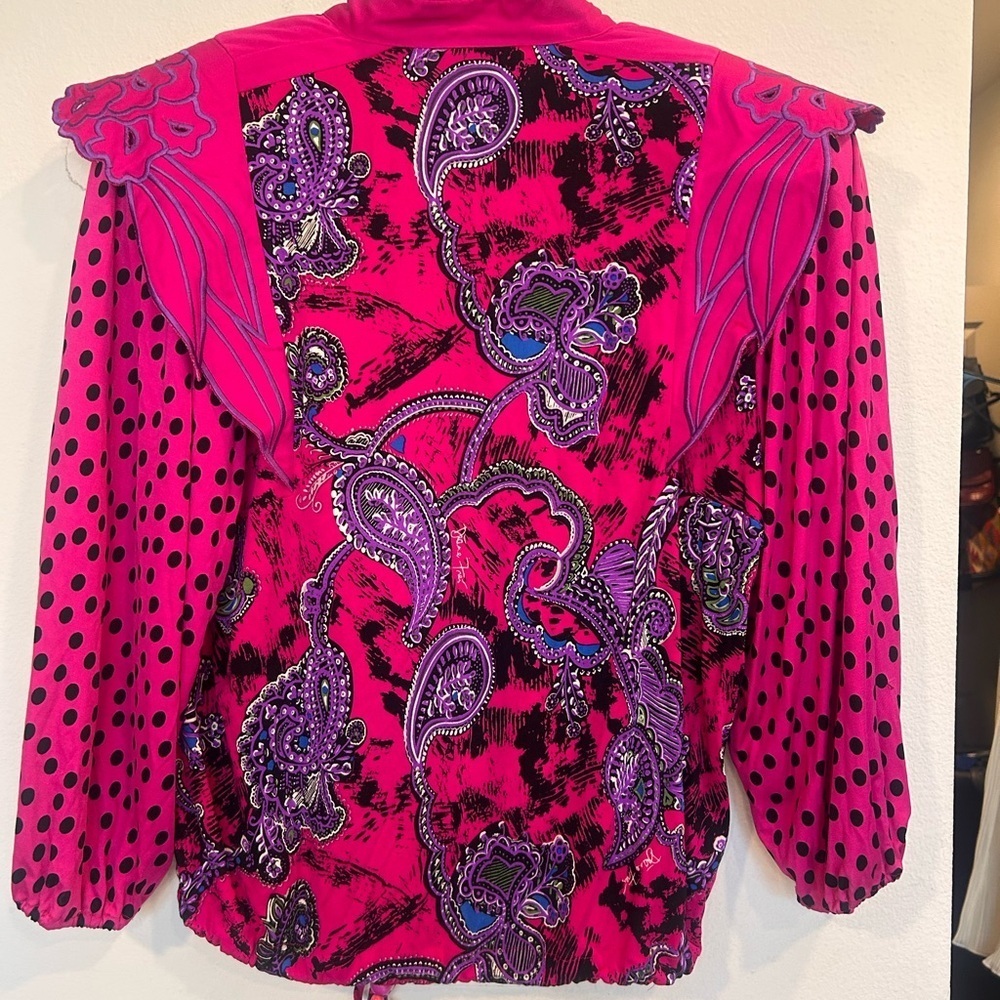 Vintage Diane Freis 100% Silk Blouse Bold Paisley Polka Dot Print Maximalist 80s - Picture 2 of 5